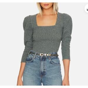 Nation Los Angeles Alexandra Smocked Long Sleeve Top – Gray – Small